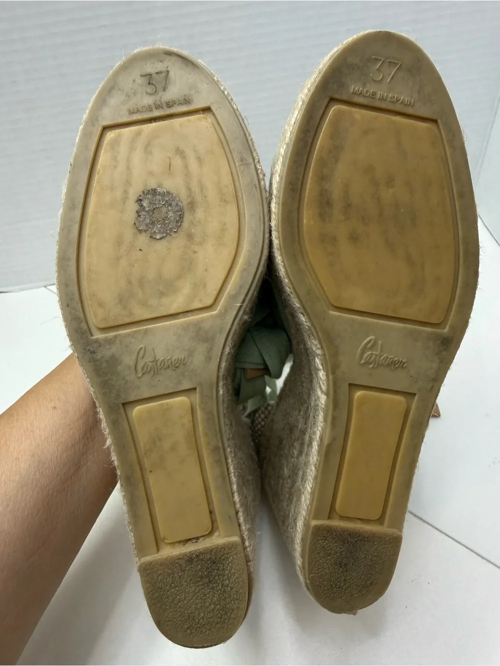 Castañer Carina Canvas Wedge Espadrilles Olive Green Size 37